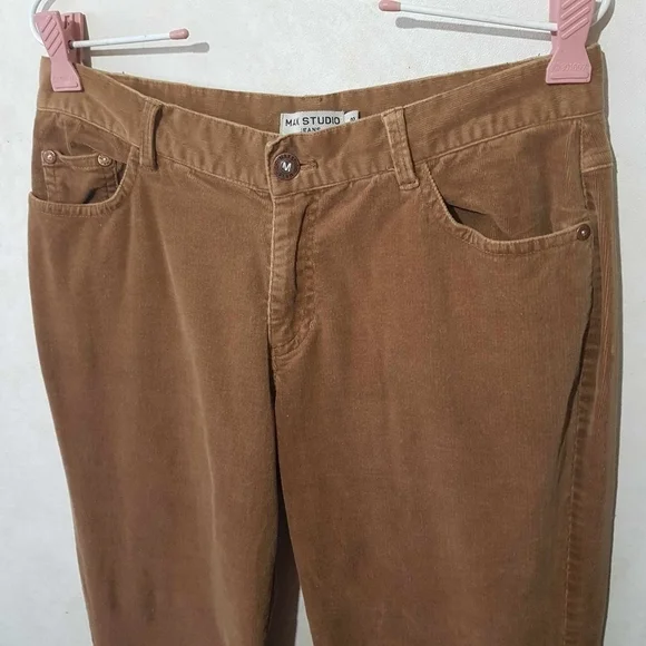 Max Studio Lace Up Brown Corduroy Pants Midrise Bootcut Flare - Picture 5 of 12